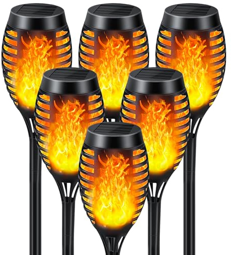 SHEDALED Solar Torch Light 6 Pack, Solar Lights Outdoor Flickering Flame | Solar Garden Lights Waterproof, Decoration Lighting for Halloween Decor, Flame Torches for Outside Garden Yard Patio Pathway