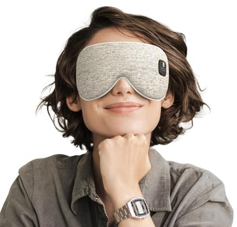 Heated Eye Mask, Cordless Heat Eye Compress for Dry Eye Stye Relax, Blackout Electric Warm Eye Mask for Airplane Sleeping for Travel, Birthday Idea for Woman/Man (Grey)
