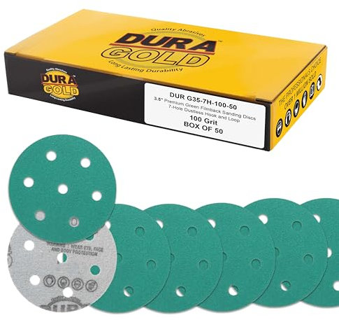 Dura-Gold Premium Schleifscheiben mit 100er-Körnung, 90 mm, 7-Loch-Muster, 50 Stück, passend für Festool RO 90 Rotex Klett-Schleifpapier für Exzenterschleifer, Auto-Lackierung, Holzmöbel