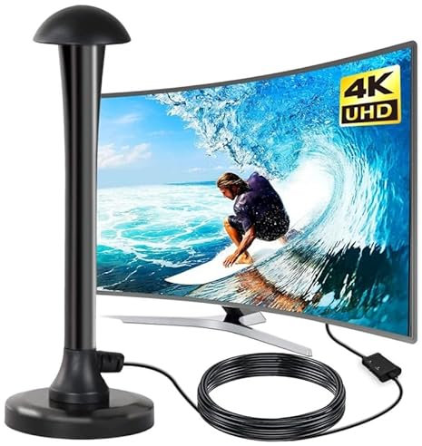 Antenne TV Intérieur Puissante TNT HD,Antenne TV Exterieure Puissante avec Base Magnétique, Réception Longue Antenne TNT avec Signal Puissant 4k 1080P