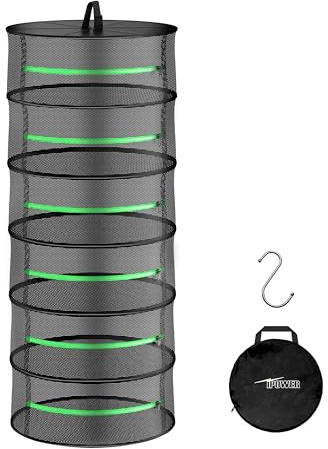iPower 2ft 6-Layer Foldable Herb Mesh Dry Rack Hanging Drying Net with Zippers Heavy Duty Ring for Hydroponic Plant, Free Storage Bag and Hook Included, New