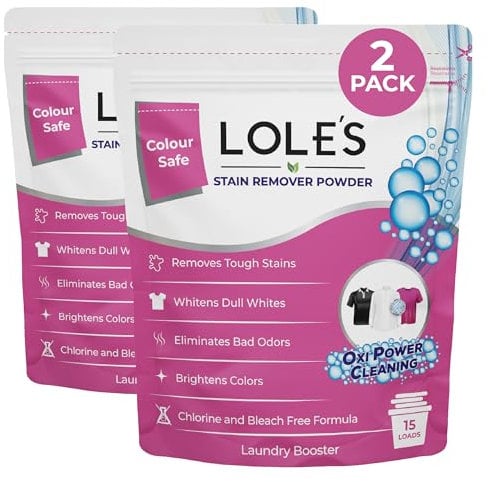 LOLE'S Stain Remover Powder for Clothes & Laundry - Mineral Based Oxygen Bleach - Laundry Booster with Sodium Percarbonate, Safe for Baby Clothes - 2 x 750 gr