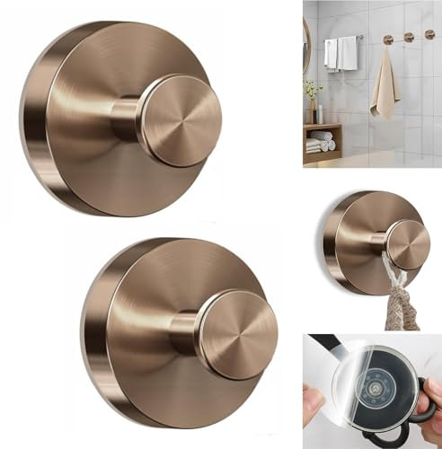 Boxonly No-Drill Suction Hooks, 2024 Upgraded Stainless Steel Waterproof Hooks for Bathroom, Shower, Kitchen, and Mirrors – Heavy Duty Towel Holders (Multipack, Rose Gold)