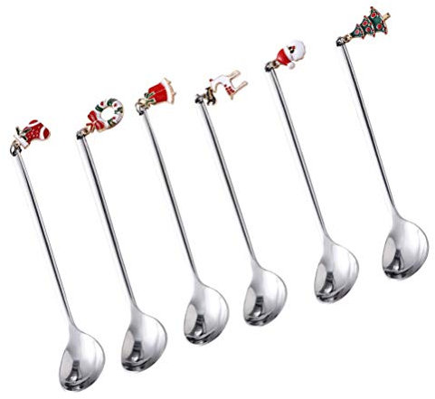 Alipis 6 Stück Rührlöffel Edelstahllöffel Kaffeelöffel Eislöffel Rührlöffel Teelöffel Mit Weihnachtsanhänger (Silber)