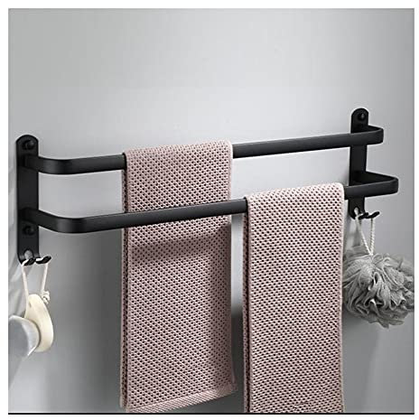 Porte-serviettes mural double 50 cm en aluminium pour salle de bain à suspendre