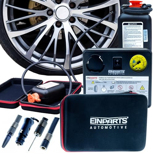 EinParts EPAP07 Reifenreparatursatz für Notfall, Reifen Pannenset Dichtmittel 450ml + Kompressor 12V 120W, Tire Repair Kit
