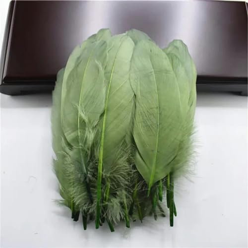20 plumas de ganso naturales de palo duro para decoración, manualidades, plumas de colores para costura, decoración de bricolaje, plumas de pluma, verde militar