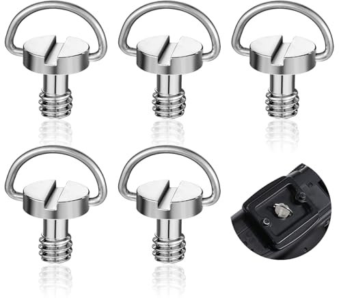 Lot de 5 vis en D pour appareil photo, filetage 1/4-20, anneau en D, vis de fixation pour appareil photo, vis de montage en acier inoxydable, vis à dégagement rapide pour trépied d'appareil photo