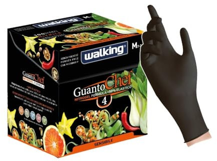 Generico WALKING GUANTI CHEF NERI IN NITRILE - scatola cubica elegante PACCO DA 100 PEZZI - | VARIE TAGLIE IN OFFERTA | 4 GRAMMI - USO PROFESSIONALE RISTORAZIONE FOOD CHEF ALIMENTARE ALIMENTI (M)