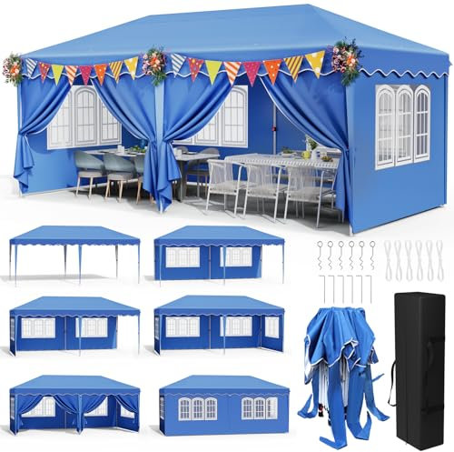 Carpa 3x6 Plegable, Cenador 3x6, Carpas para Exteriores con 4 Paneles Laterales,420 Oxford,Impermeable,Protección UV 50+,con Bolsa de Almacenamiento, para Jardin, Camping, Fiestas, Bodas,Azul