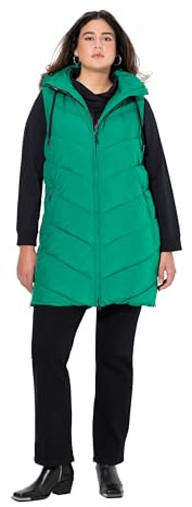 Ulla Popken Damen große Größen Übergrößen Plus Size HYPRAR Long-Steppweste, wasserabweisend, 2-Wege-Zipper smaragdgrün 54+ 834842459-54+