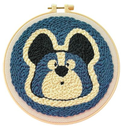 Punch Needle Kit for Beginners, Mug Rug Punch Needle Kit, Puppy Yarn Punch Coaster Set - Handmade Embroidery Hoop Set, Hole Needle Embroidery Set for Adults and Beginners