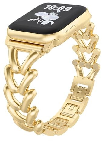 KeHowy Metall Armband für Apple Watch Armband 41mm/40mm/38mm/42mm, Damen Herren Elegant Edelstahl Band Gliederarmband Ersatzarmband für iWatch Series 10 42mm/9/8/7/6/5/4/3/2/1/SE/SE2 - Gold