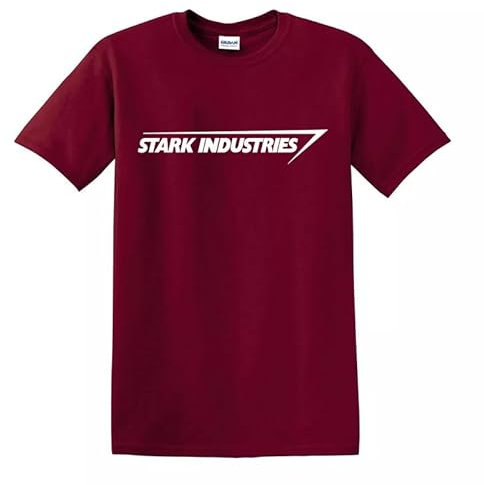 Stark Industries T Shirt Iron Man Shield Marvel Comic Top Tee(Maroon, S)