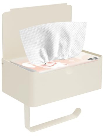 DOKKOME Toilettenpapierhalter Klopapierhalter Ohne Bohren Klorollenhalter Rollenhalter Toilet Paper Holder mit Feuchttücherbox Ablage für Badezimmer Selbstklebend Oder Bohren Creme