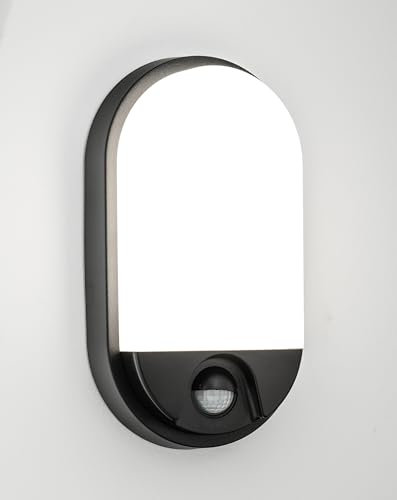 JungesLicht LED Wandleuchte Bewegungsmelder schwarz, 15Watt 1350Lumen, 4000K, IP54, PIR Sensor 9m Reichweite, Lichtdauer & Dämmerungssensor, Innen & Außen, Deckenleuchte, Leuchtzeit 60.000 Std.