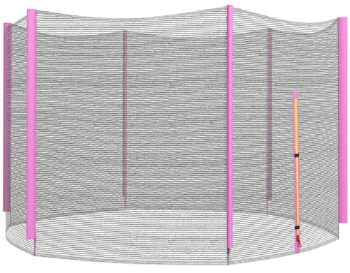 SPORTNOW 10ft Trampoline Net Replacement with 6 Plastic Pole Covers, Weather-Resistant Trampoline Netting Replacement with Zipped Entrance, Poles Not Included, Pink
