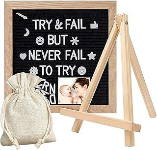 Letter Board aus Eiche und Filz 25×25cm Quadratisch Buchstabentafel mit 350 Buchstaben Staffelei und Beutel Buchstaben Tafel Holz Buchstabenbrett Rillentafel Memotafel (Grau)