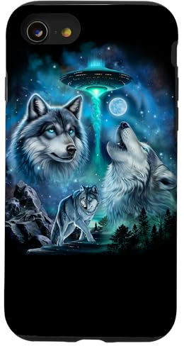 Alien Wolf Howling Moon UFO Galaxy Forest Night Art Case for iPhone SE (2020) / 7 / 8