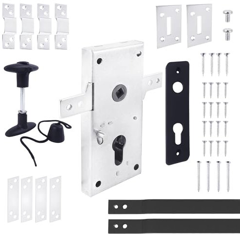 BAUSTER® Kit complet de serrure de porte de garage - Serrure à larder horizontale avec barres de verrouillage - Galvanisé et résistant aux intempéries - Pour porte basculante et porte sectionnelle