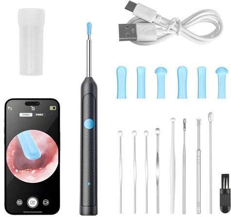 liuchanghe Ohrenschmalz Entferner Otoskop, 1920P Wifi Ohrreiniger, IP67 Wasserdicht Otoskop Ohr, 360°-Weitwinkel Otoskop Kamera mit 6 LEDs für iPhone, iPad und Android-Smartphones (Schwarz)