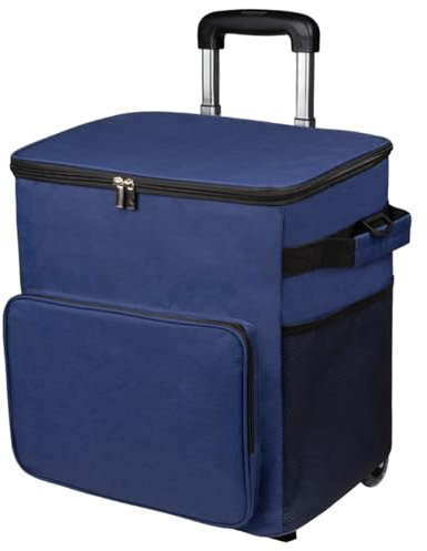 Kühle Schachtel auf Rädern, 60-Can/35-l-Kühlbeutel mit dehnbarer Zugstange und mehrfacher Tisch, Kühltaschen mit Griff und verstellbaren Gurten für Picknick-Camping-Strandfischen, dunkelblau