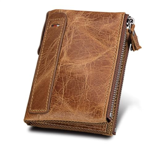 Deeke Men RFID Blocking Bifold Wallets Soft Genuine Leather, Mens Wallet Coin Purse, high-Capacity Billfold with 7 Credit Cards Holder, USD Euro Pound Holder, Flip Up ID, Gift for Men boy (Brown)