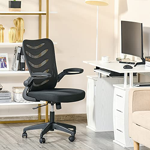 Merlin Office Desk Chair with Armrest Office Computer Chairs Ergonomic Conference Executive Manager Work Chair, Flip Up Arms (Black)