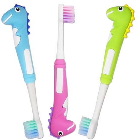 Kleinkind-Zahnbürsten Dinosaurier x 3 ~ Manuelles Set Bürsten Kleinkindzähne 0-3