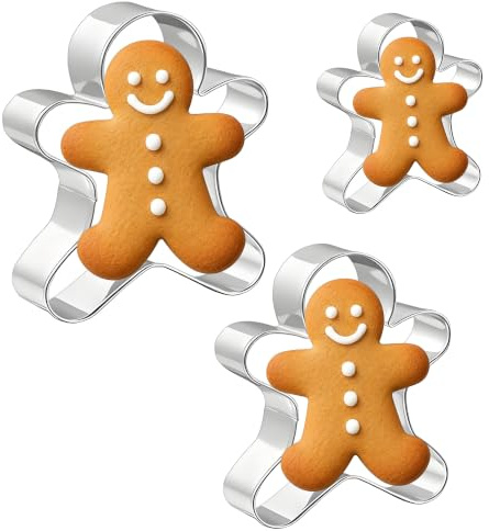 3Pcs Gingerbread Man Cutters Set for Baking Cookie, Stainless Steel Gingerbread Cutters for Cookies, Biscuit Cutter and Pastry Cutter for Home Baking Parties and Festivals, 3 Sizes
