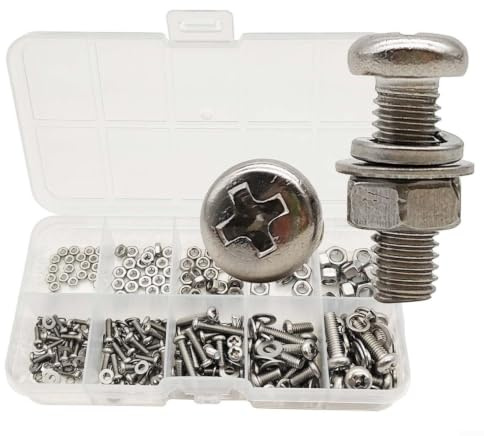 Juego de 320 tornillos Phillips con cabeza redonda, acero inoxidable 304, arandelas y tuercas, surtido de 2-5 mm, para interior y exterior, en caja de almacenamiento