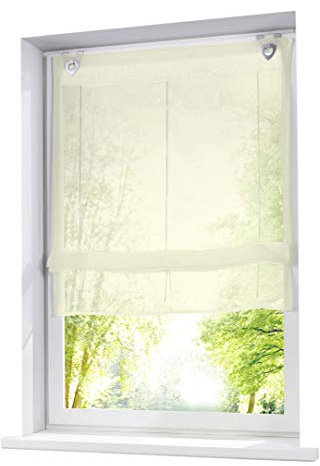 1 Stück Ösenrollo mit U-Haken Raffrollo Voile Transparent Vorhang (BxH 80x130cm, Beige)