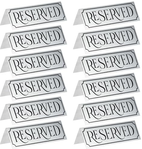Juvale Metallschild mit Aufschrift Reserved (Set, 12 Stück) - Tischaufsteller, auf Englisch - Für Restaurants, Bars, Gastronomie, Hochzeit, Events - 12 x 4 x 3 cm