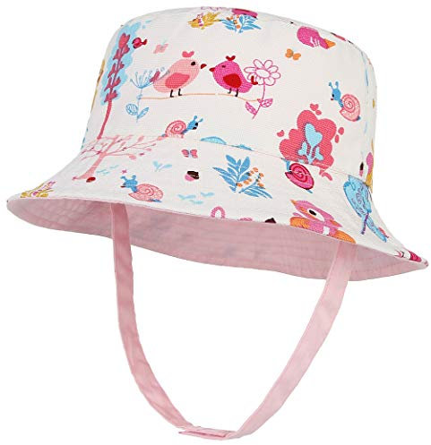 Cloudkids Sombrero de bebé para bebé de Bob Bebe UV UPF50+ sombrero de sol de algodón doble para protección de viaje de camping o playa, rosa, 6-12 Meses