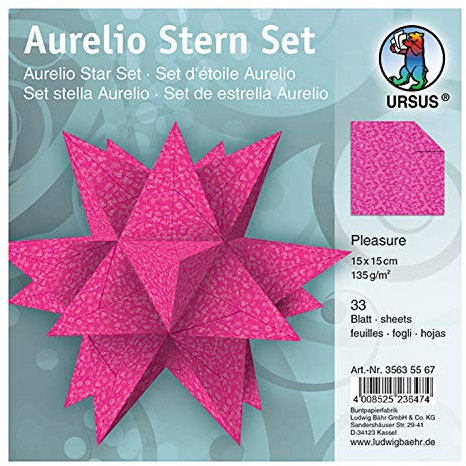 Ursus 35635567 - Faltblätter Aurelio Stern Pleasure, eosin, 33 Blatt, aus Papier 135 g/qm, ca. 15 x 15 cm, beidseitig bedruckt, ideal als Weihnachtsdeko