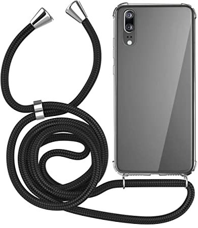 MyGadget Handykette + TPU Hülle für Huawei P30 mit Handyband zum Umhängen - Handyhülle mit Kordel Schnur Band Case Schutzhülle - Schwarz