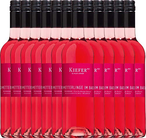 VINELLO 12er Weinpaket Roséwein - Schmetterlinge im Bauch Rosé 2019 - Weingut Kiefer mit Weinausgießer | halbtrockener Rosé | deutscher Sommerwein aus der Pfalz | 12 x 0,75 Liter