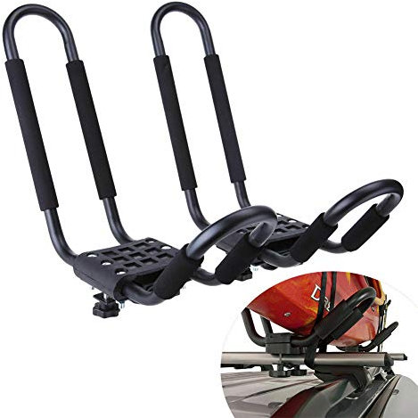 AIZYR Folding Kayak Roof Rack, J Shaped Bar Rack Car Roof Mount Rack Carrier for Kayaks Surfboards and Sup Paddle Boards