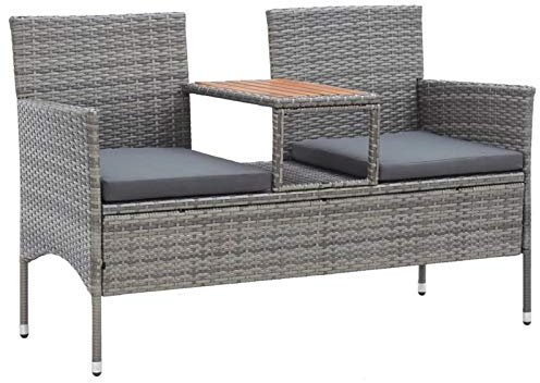 Tidyard 2-Sitzer Gartenbank mit Teetisch Tisch Sitzbank Lounge Bank Sofa Sitzgruppe Gartenmöbel Balkonset Gartenset 143 cm Poly Rattan Grau