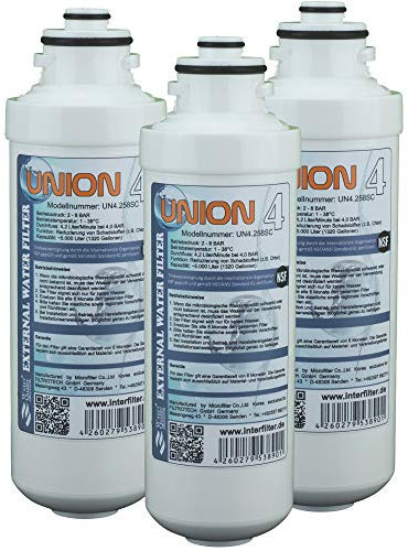 Ersatzkartusche für Wasserfilter Union 4 Externer Kühlschrankfilter für SbS Kühlschrank. Filter Pack ohne Kopf (3-er Pack)