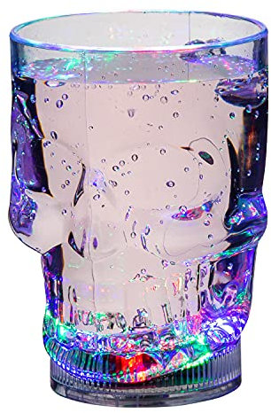 Ultra 8 LED Blinkende Kunststoff Totenkopf Becher mit Griffen LED Lichtbar Wassergläser Kunststoff Tumblers für Erwachsene Kinder Bierkrug Glas Disco Licht Cocktailglas Bierglas Krug