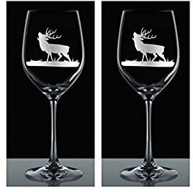 Kisslinger Weingläser Summer 350 ml Gravur Hirsch Set 2 Stück Rotweingläser Weißweinglas Hochwertig Handgefertigt