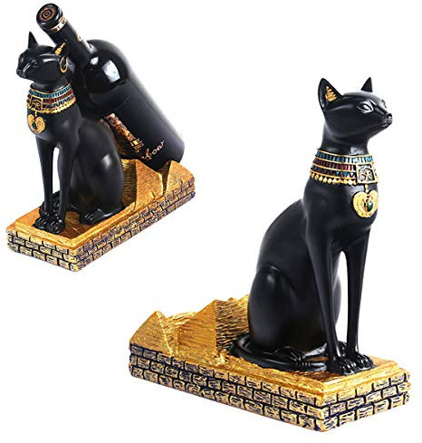Cabilock Countertop Wine Bottle Holder Animal Wine Bottle Display Stand Egyptian Cat Figurine Statue for Table Pantry Cabinet Decoration