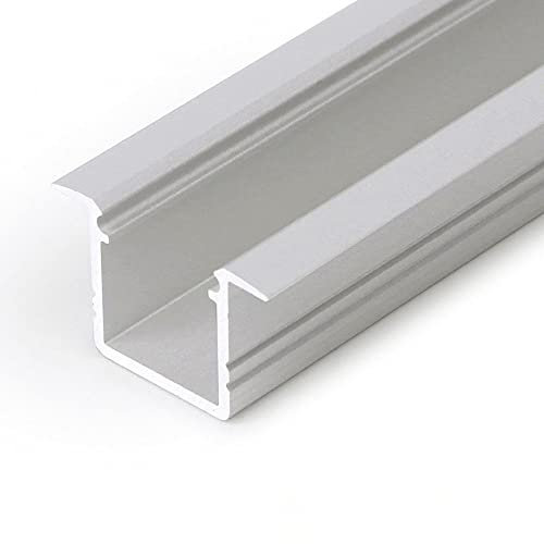 1 m/1000 mm Einbau-T1 LED-Profil (eloxiert, silber), 12 mm x 11,2 mm, Set mit Abdeckung - Opal (Material: PP), ja