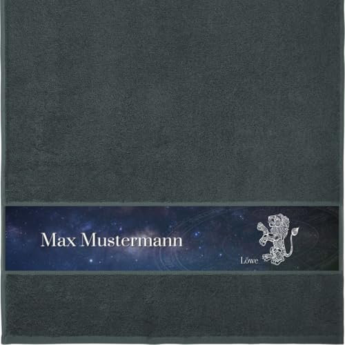 Handtuch mit Namen - personalisiert - Motiv Sternzeichen Löwe - viele Farben & Motive - Dusch-Handtuch - anthrazit - Größe 50x100 cm - persönliches Geschenk mit Wunsch-Motiv und Wunsch-Name