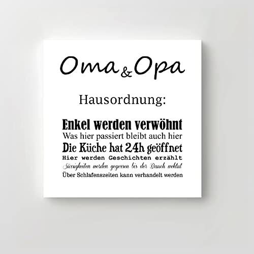 Holz Schild bedruckt | Oma & Opa | 15x15x1,8cm | Deko Spruch Wand | zum Aufhängen |