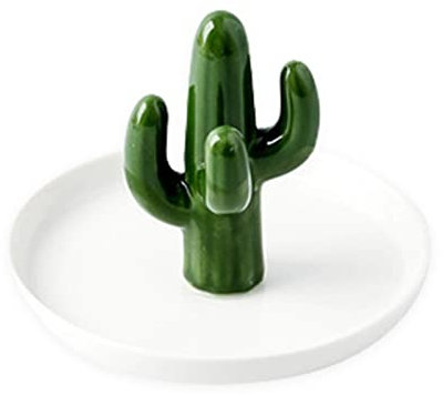 PW TOOLS Support en - Plat à Bijoux Cercle en céramique - Porte-Bague pour bibelot, Organisateur de Collier de décoration d'intérieur, Cadeau de Mariage pour Elle (Cactus/éléphant doré)
