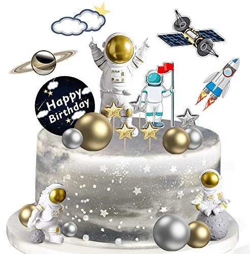 22 Stück Weltraum-Kuchendekoration, Weltraum-Cupcake-Topper, Astronauten-Figur