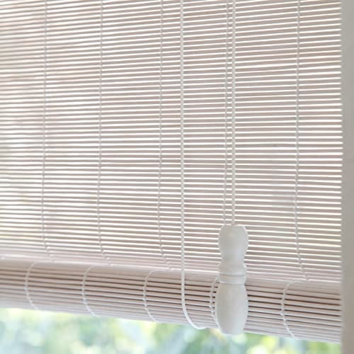 White Bamboo Roller Blind,Natural Roman Roller Shades,Light Filtering Roll Up Shutter,Wood Window Shades Blinds with Lift,Blackout Curtain for Indoor Home,Office,Kitchen,Custom (W120xH260cm/47x102in)