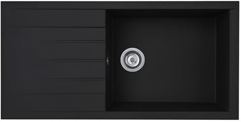 Liquida CU10BL 1.0 Bowl Composite Reversible Inset Black Kitchen Sink with Waste